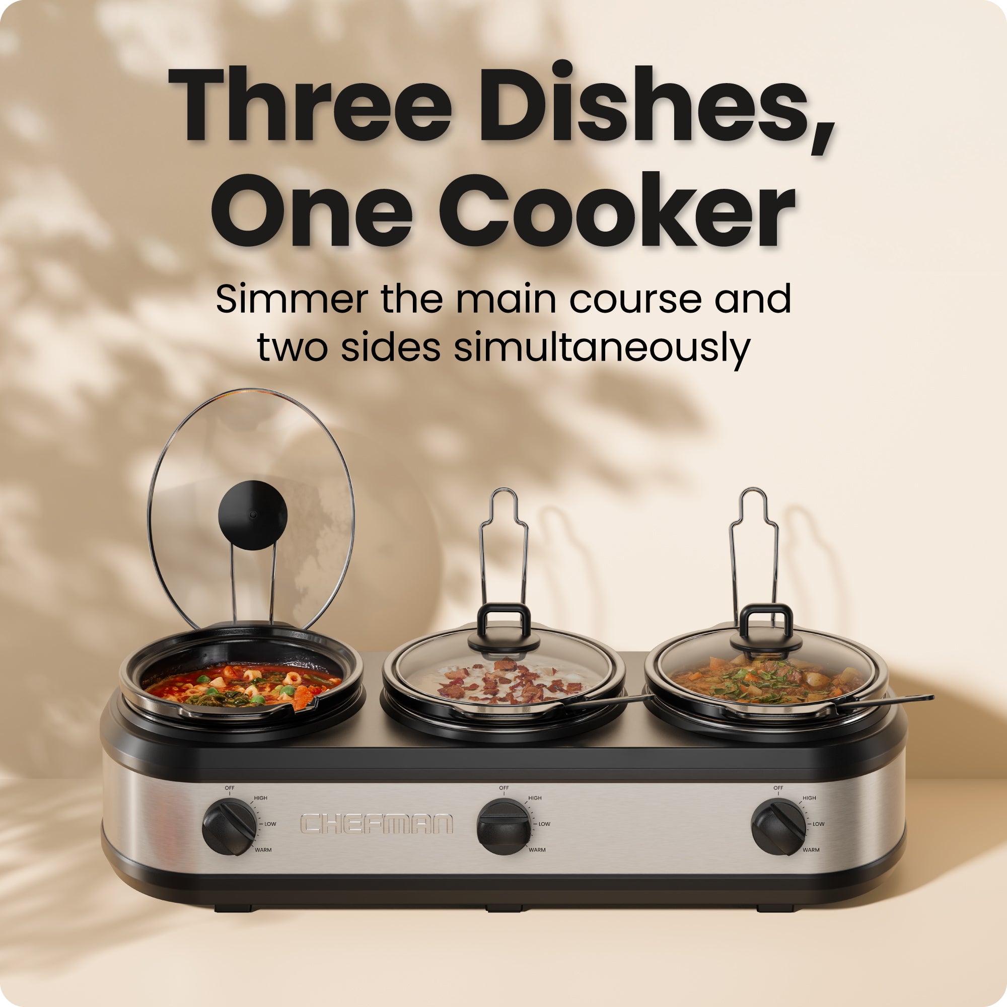 Stainless Steel Triple Slow Cooker & Buffet Server
