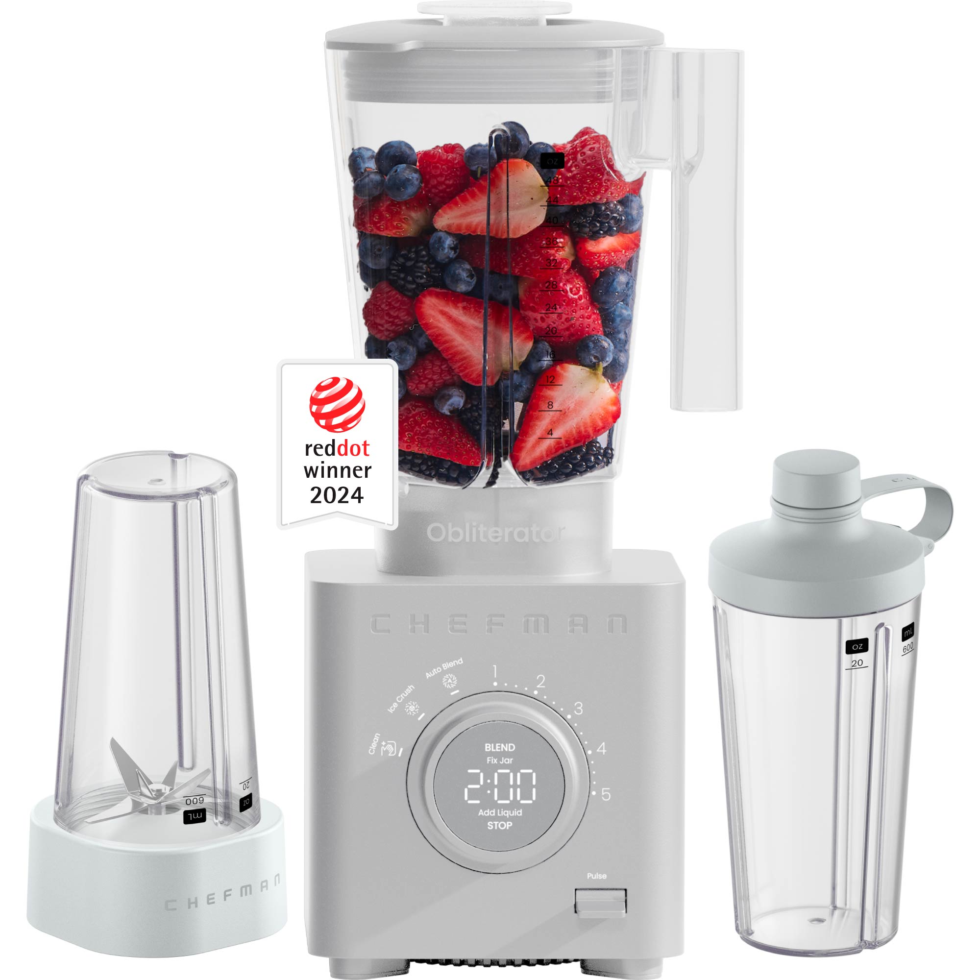 チャップマン ボウマンオート リフラクター Obliterator 48 oz Power Blender + Two Travel Jars - Concrete – Chefman