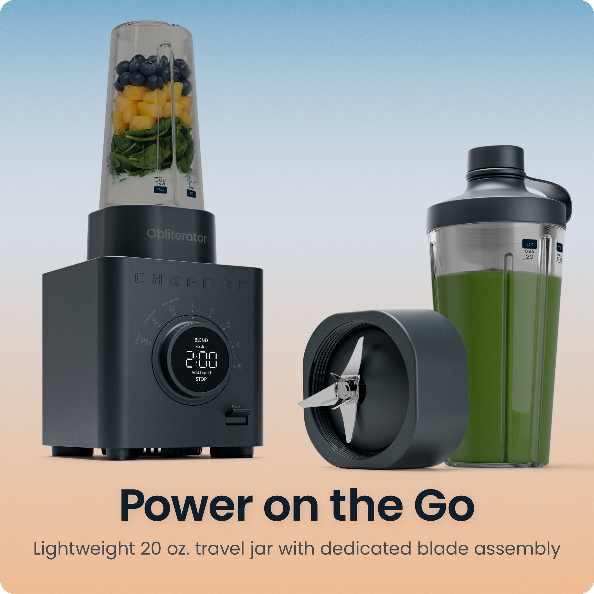 Obliterator 48oz Power Blender + Travel Jar - Midnight