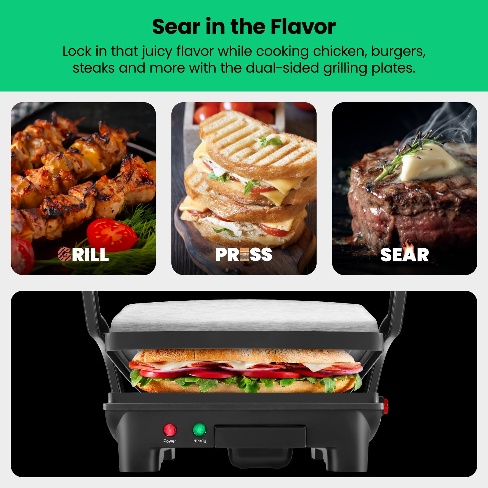 Multifunctional 180° Grill + Panini Press (4-Slice)