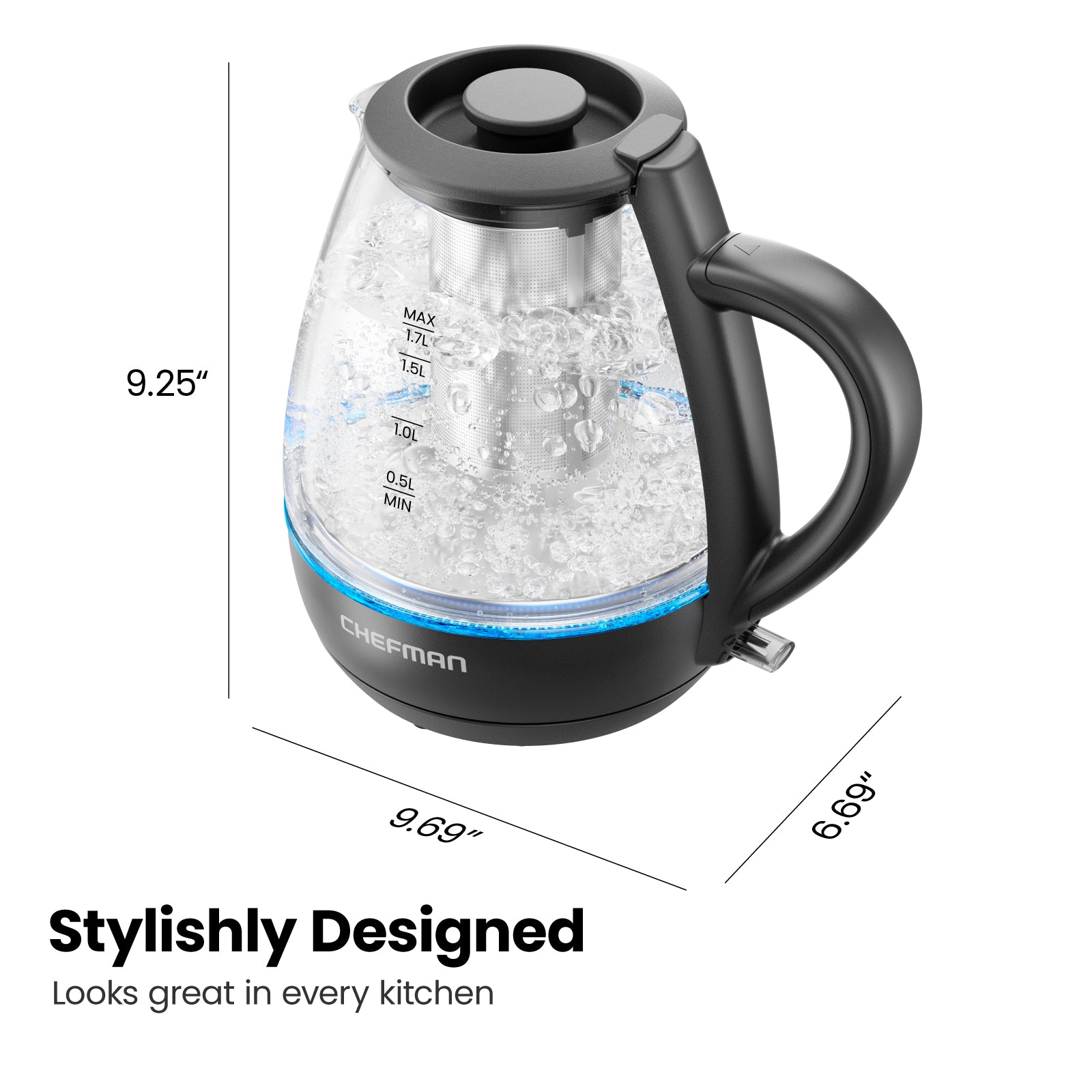 Fast Boil 1.7L Electric Glass Kettle w/ Tea Infuser