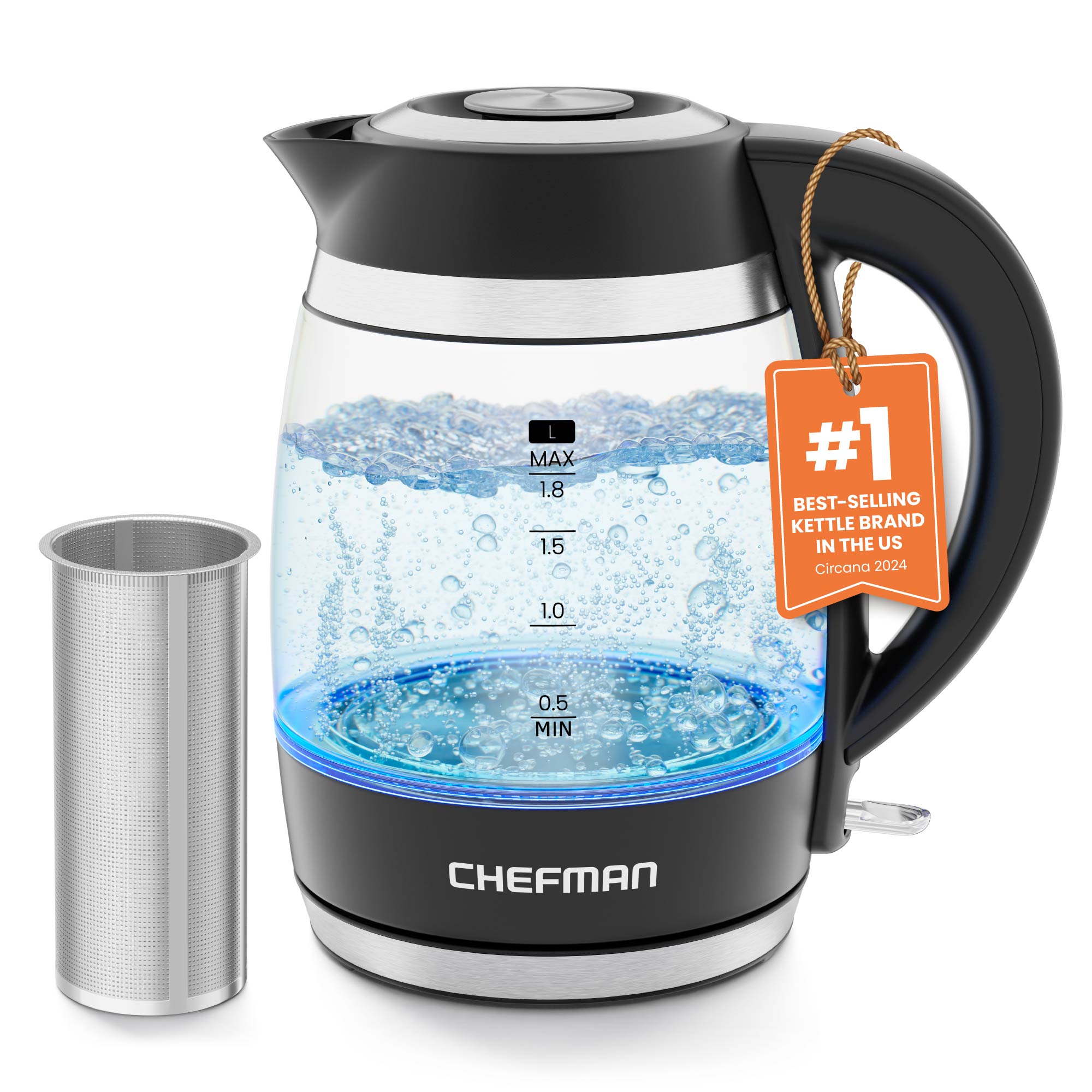Fast-Boil Electric Kettle w/ Tea Infuser – Chefman
