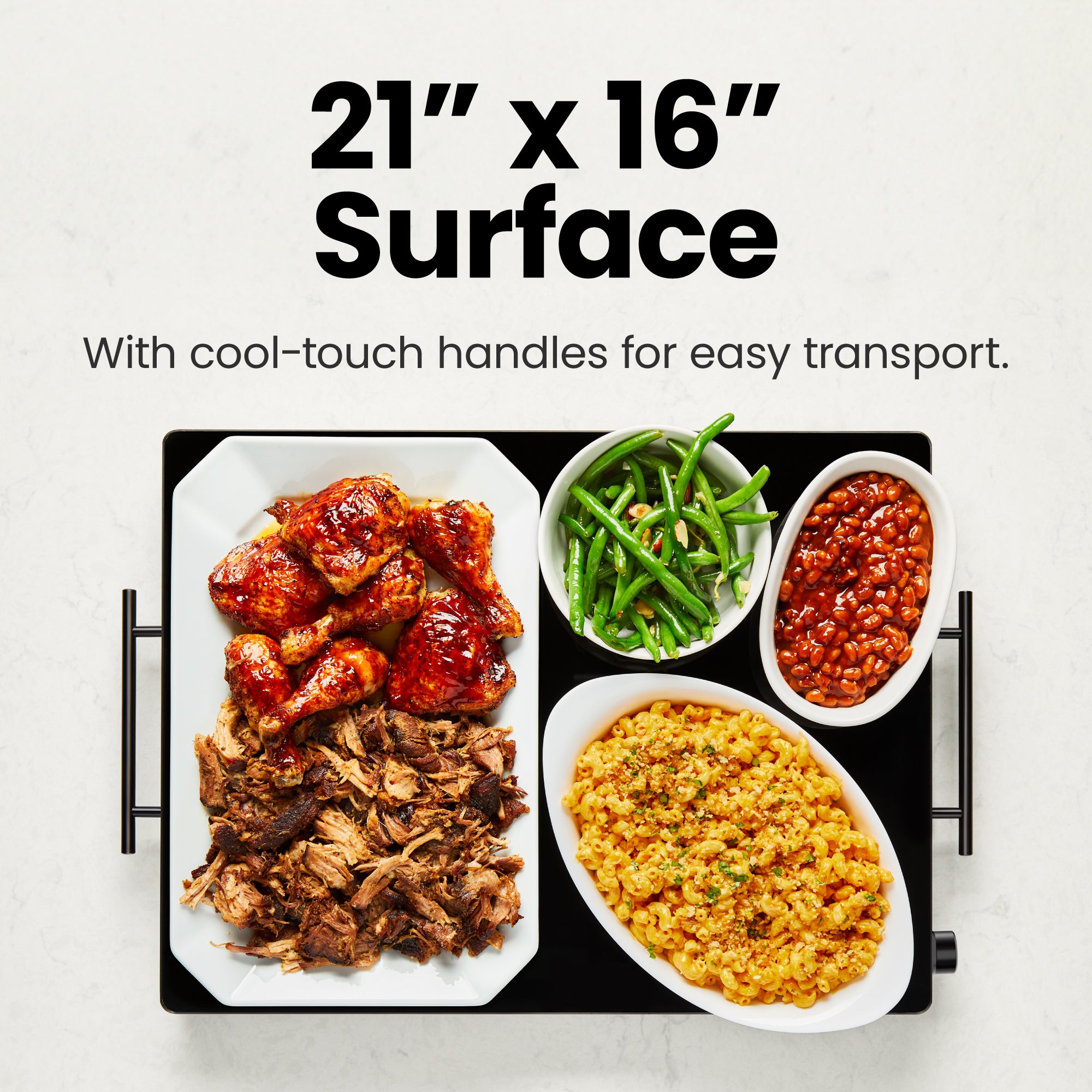 Family-Size Glass-Top Warming Tray - Black