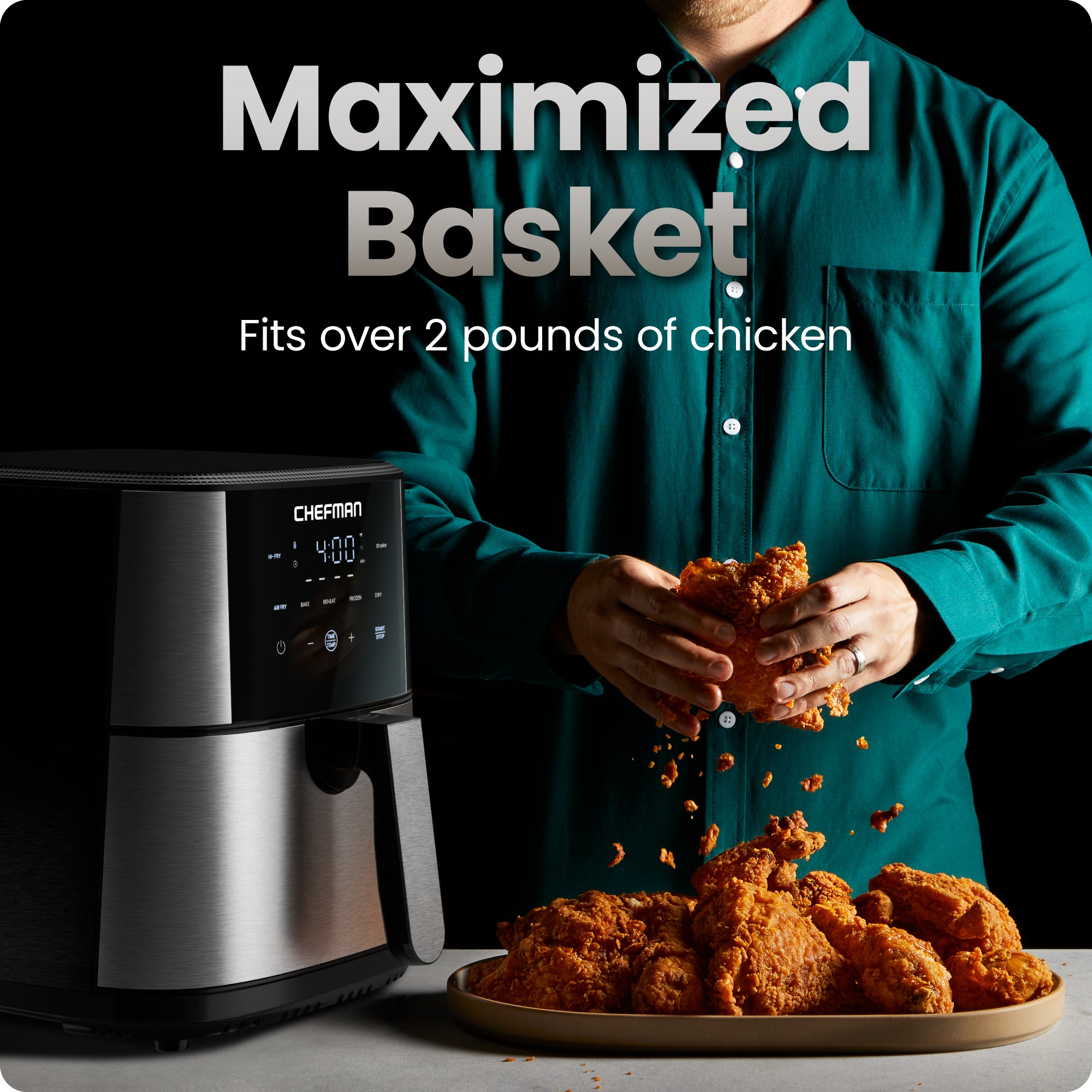 TurboFry 6-Quart Digital Air Fryer, Touch Controls w/ 5 Cooking Functions – Stainless Steel