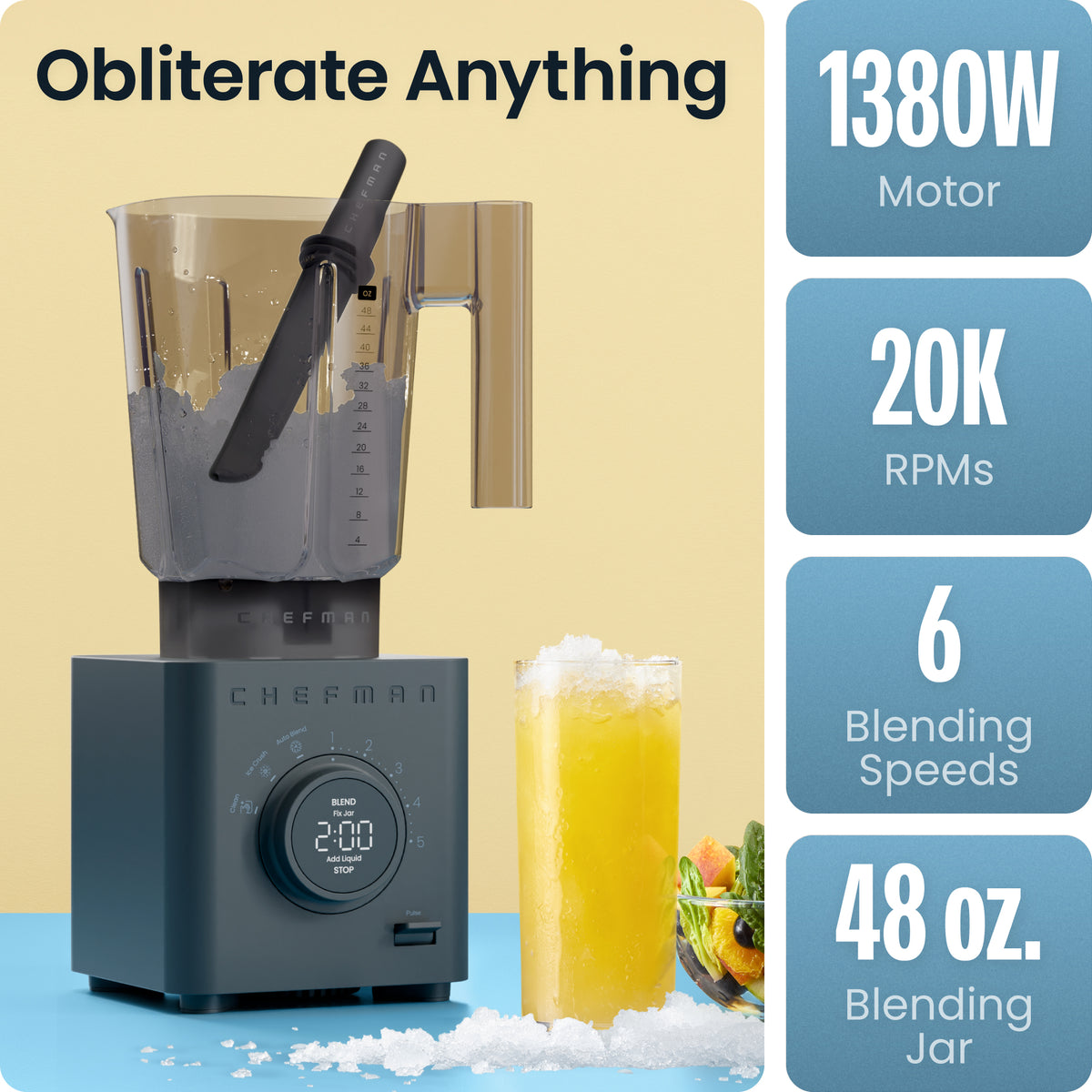 Chefman Obliterator 48 oz Power Blender - Midnight