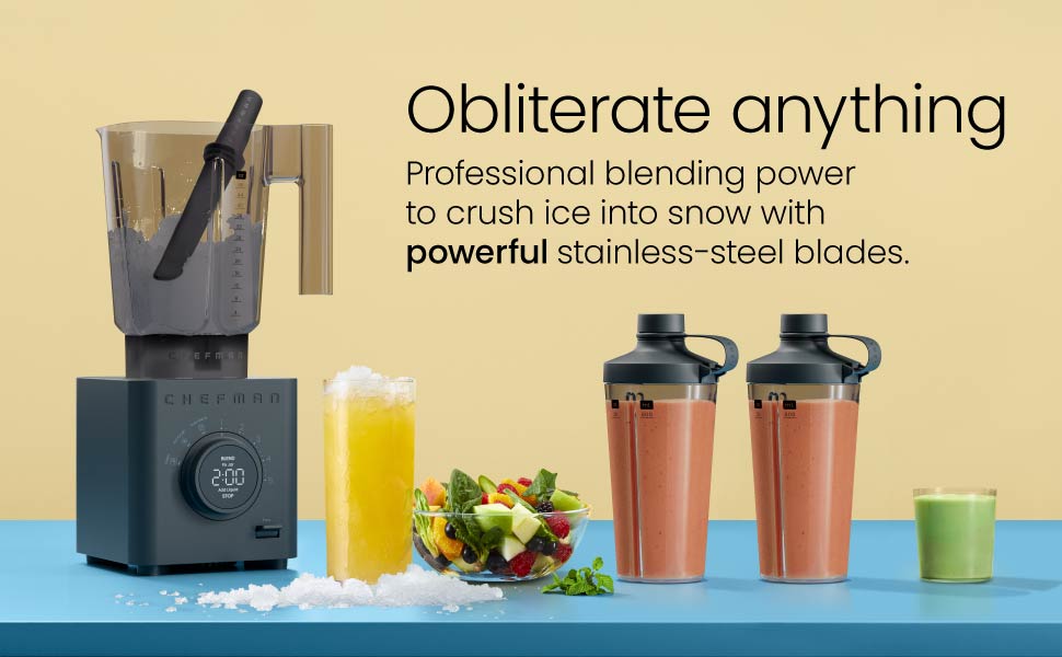 Obliterator 48 oz Power Blender + Two Travel Jars - Midnight – Chefman