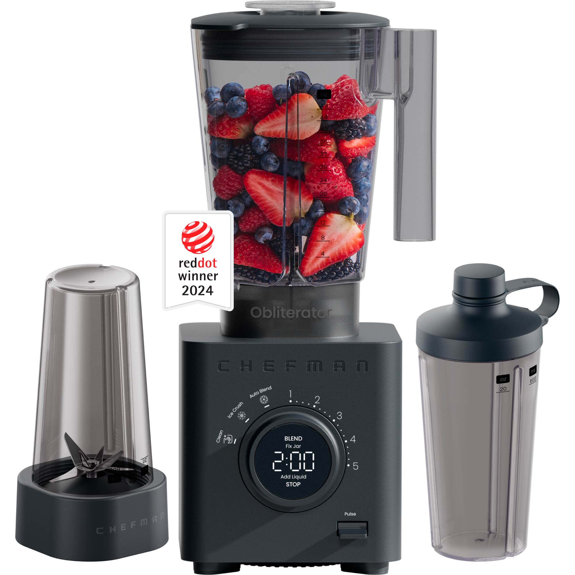 Obliterator 48 oz Power Blender + Two Travel Jars - Midnight