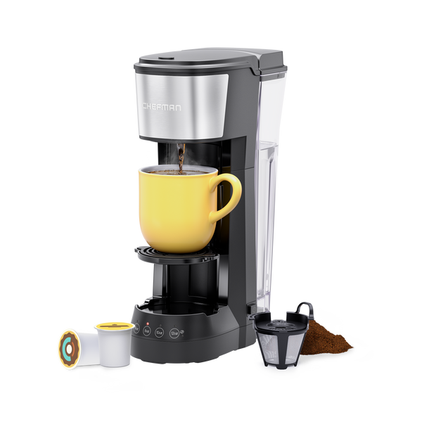 CHEFMAN Single Serve Coffee Maker: K-Cup/Ground Compatible, 6-12oz Cup,  40oz Reservoir – Chefman