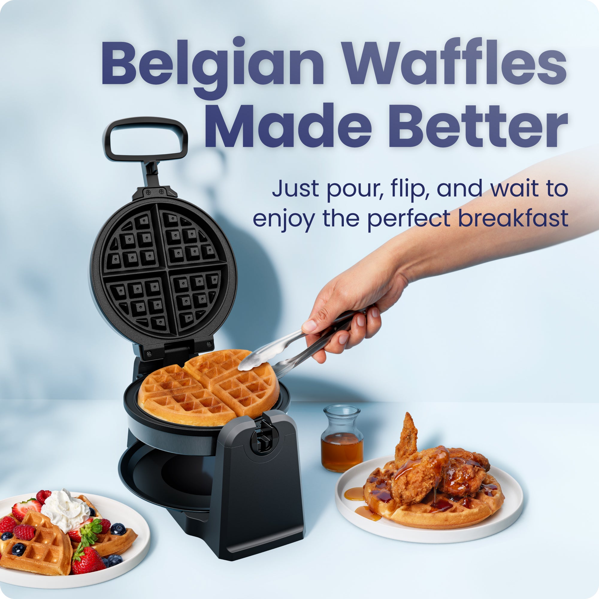Rotating Belgian Waffle Maker - Black