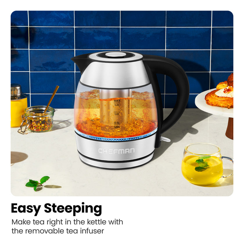 Chefman Fast-Boil 1.2L Electric Kettle with Tea Infuser