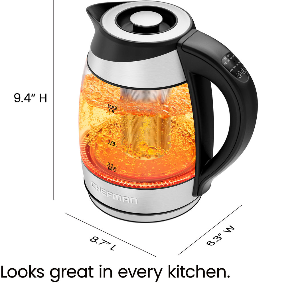1.8Liter Cordless Glass Electric Kettle Chefman