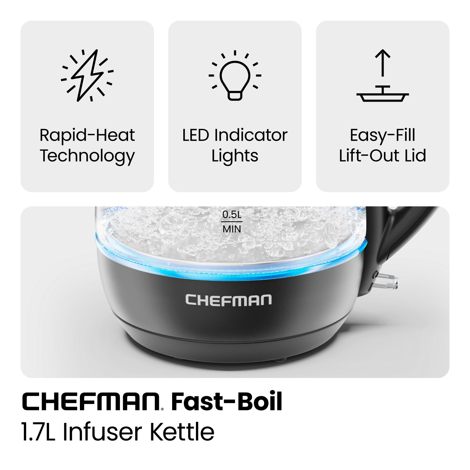 Fast Boil 1.7L Electric Glass Kettle w/ Tea Infuser