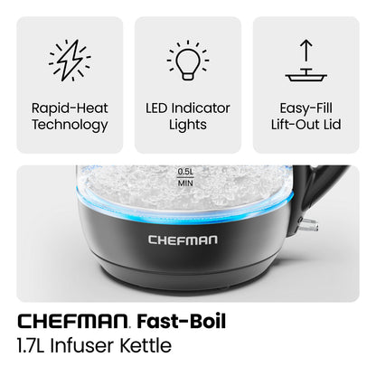 Fast Boil 1.7L Electric Glass Kettle w/ Tea Infuser