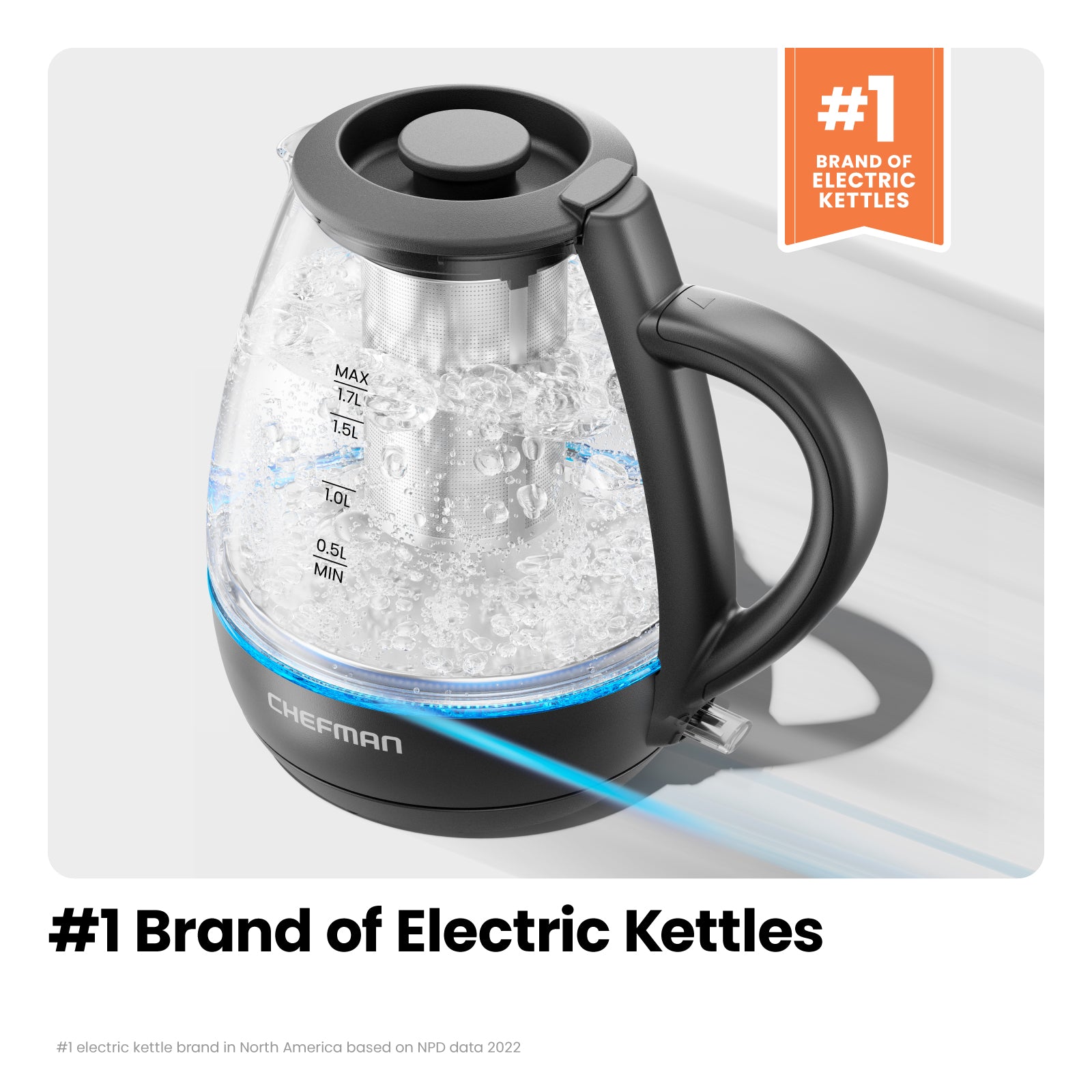 Fast Boil 1.7L Electric Glass Kettle w/ Tea Infuser – Chefman