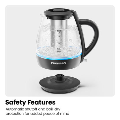 Fast Boil 1.7L Electric Glass Kettle w/ Tea Infuser
