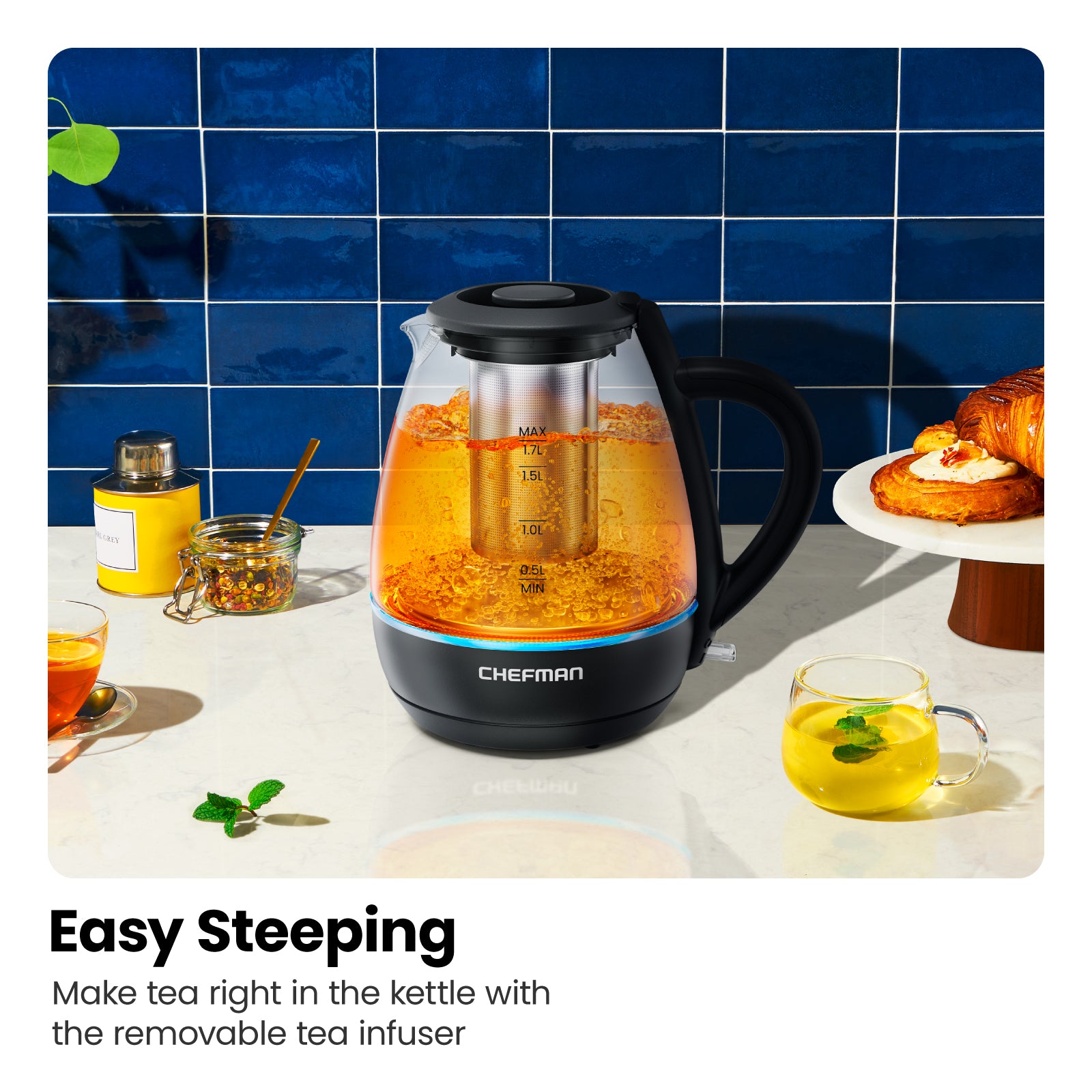 Fast Boil 1.7L Electric Glass Kettle w/ Tea Infuser – Chefman