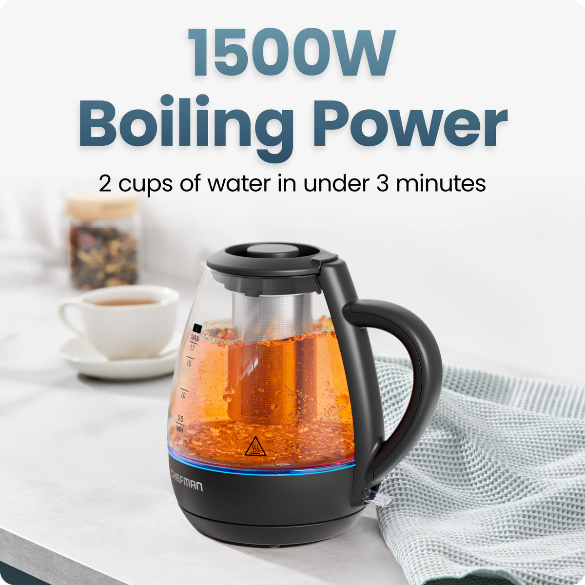Fast Boil™ 1.7L Electric Glass Kettle w/ Tea Infuser