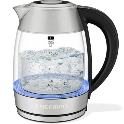 Chefman 1.7L Dual-Glass Electric Kettle with Tea Infuser & Adjustable Temperature