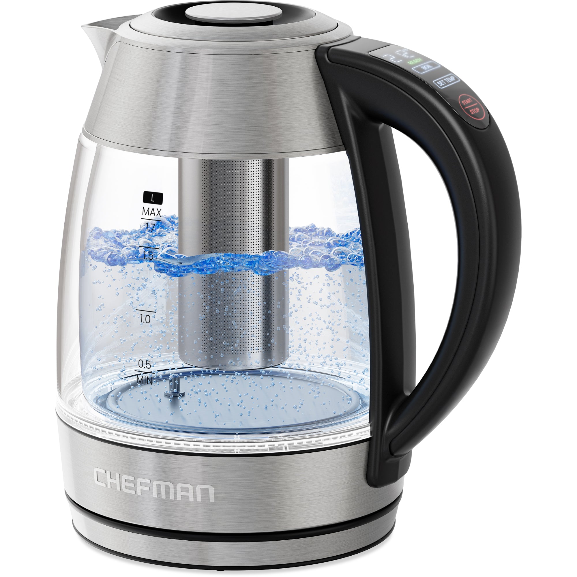 Chefman® 1.7L Dual-Glass Electric Kettle with Tea Infuser & Adjustable Temperature