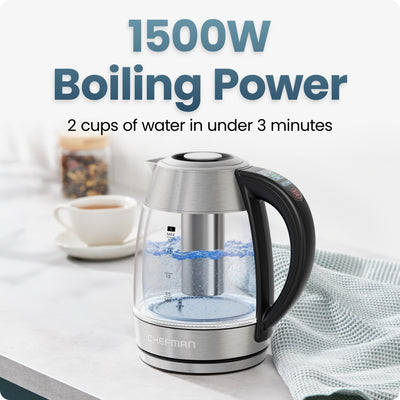 Chefman® 1.7L Dual-Glass Electric Kettle with Tea Infuser & Adjustable Temperature