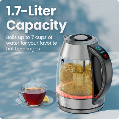 Chefman® 1.7L Dual-Glass Electric Kettle with Tea Infuser & Adjustable Temperature