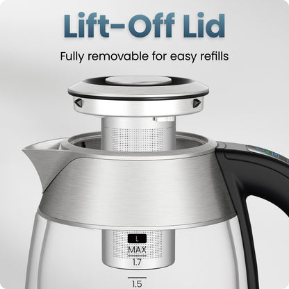 Chefman 1.7L Dual-Glass Electric Kettle with Tea Infuser & Adjustable Temperature