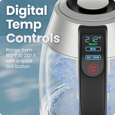 Chefman® 1.7L Dual-Glass Electric Kettle with Tea Infuser & Adjustable Temperature
