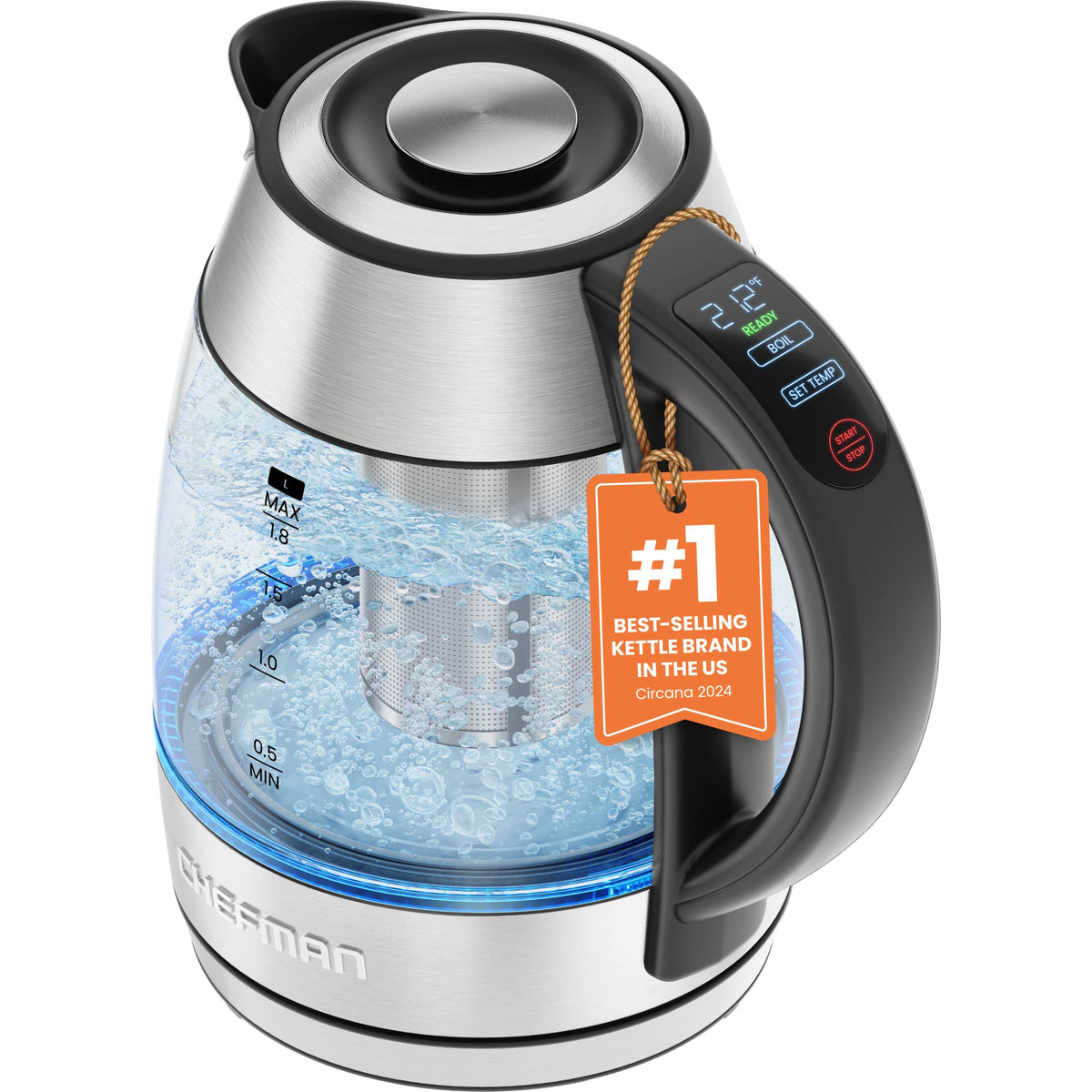 Custom-Temp 1.8L Electric Kettle w/ Temperature Control, Keep Hot Function