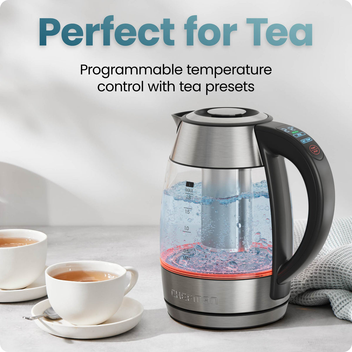 Custom-Temp 1.8L Electric Kettle w/ Temperature Control, Keep Hot Function