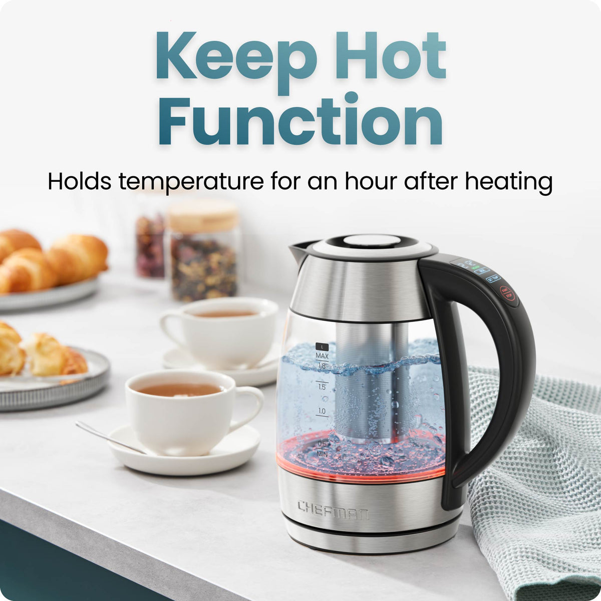 Custom-Temp 1.8L Electric Kettle w/ Temperature Control, Keep Hot Function
