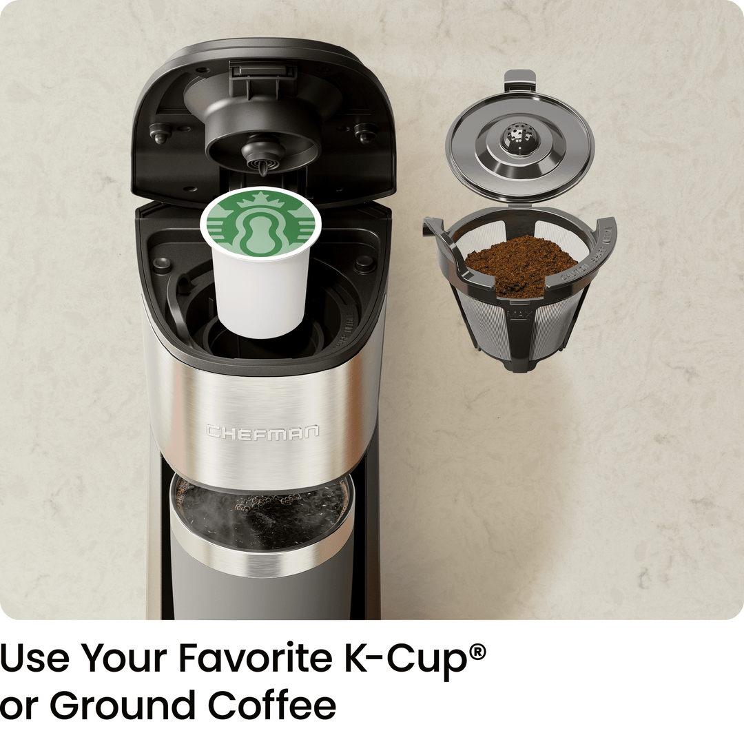 CHEFMAN Single Serve Coffee Maker KCup/Ground Compatible, 612oz Cup