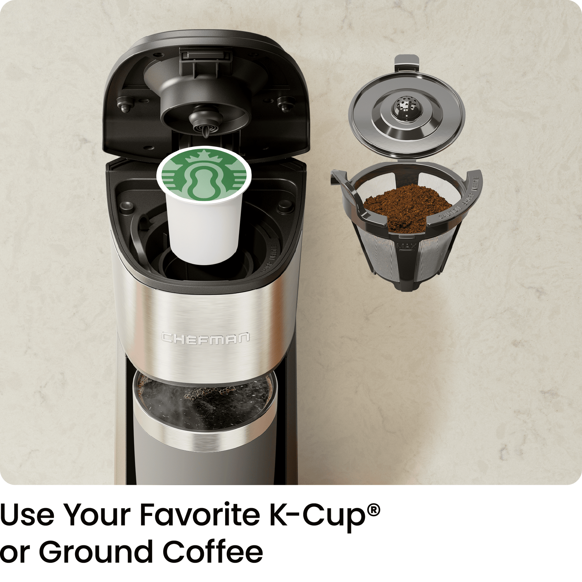 KitchenBro Single Serve Coffee Maker K Cup with 14 Oz Removable Reservoir,  Fast Brew K Cup Coffee Machine, Single Cup Coffee Maker with Self-Cleaning