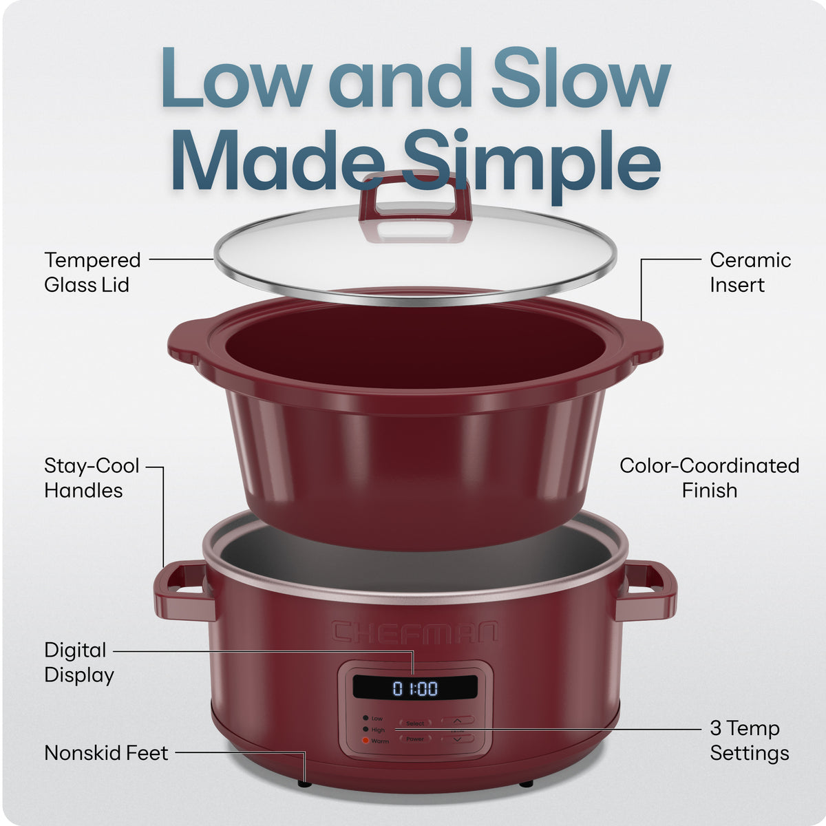 7 Qt. Digital Slow Cooker - Red