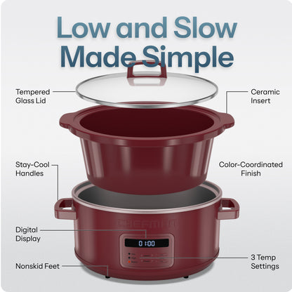 7 Qt. Digital Slow Cooker - Red