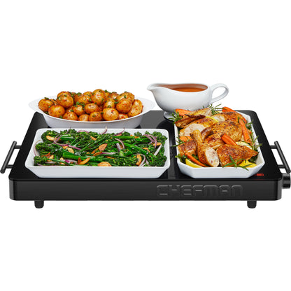 Family-Size Glass-Top Warming Tray - Black