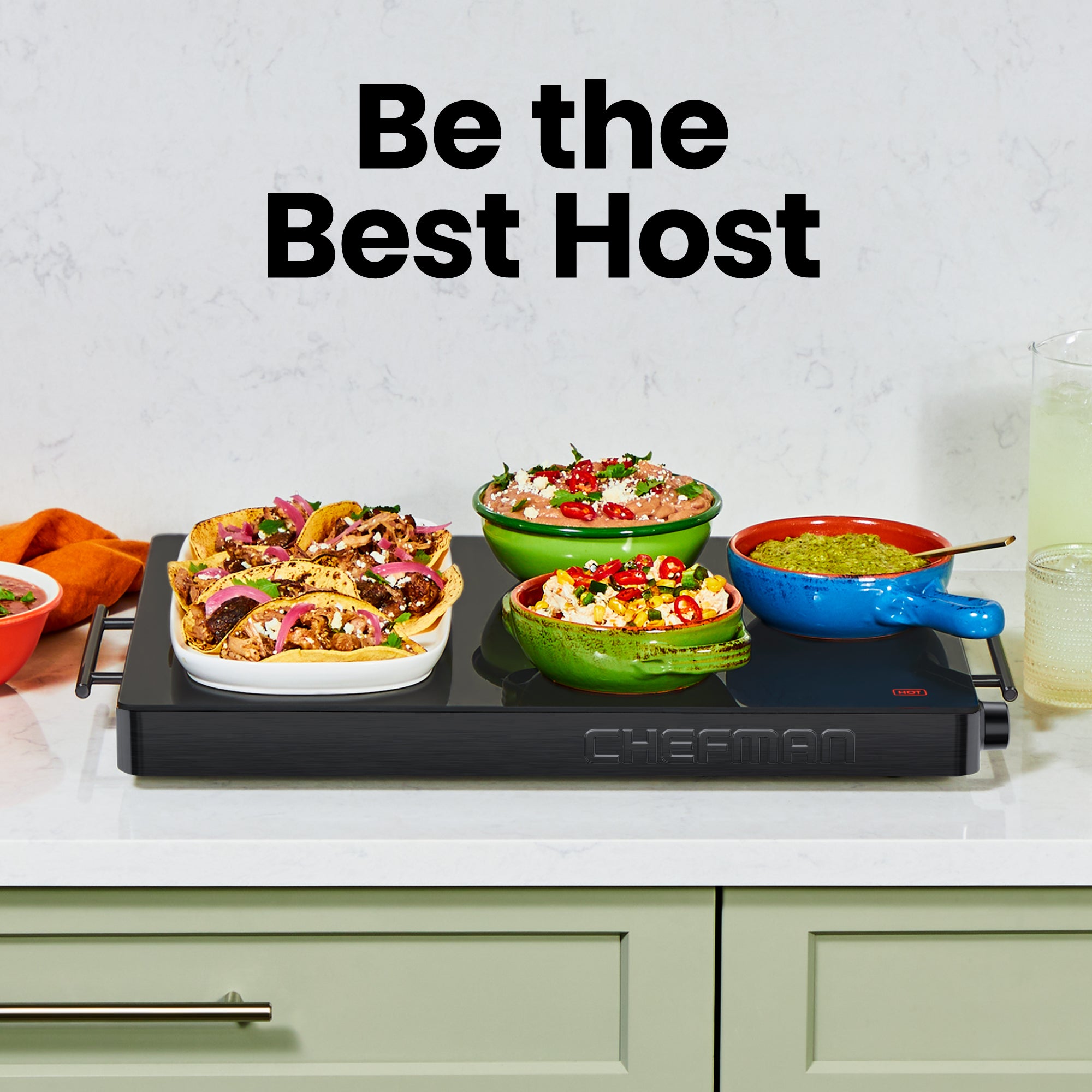 Family-Size Glass-Top Warming Tray - Black