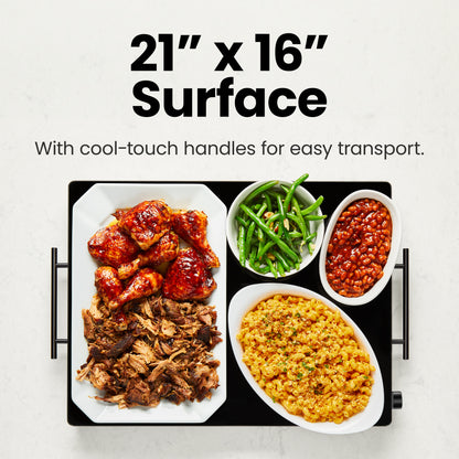 Family-Size Glass-Top Warming Tray - Black