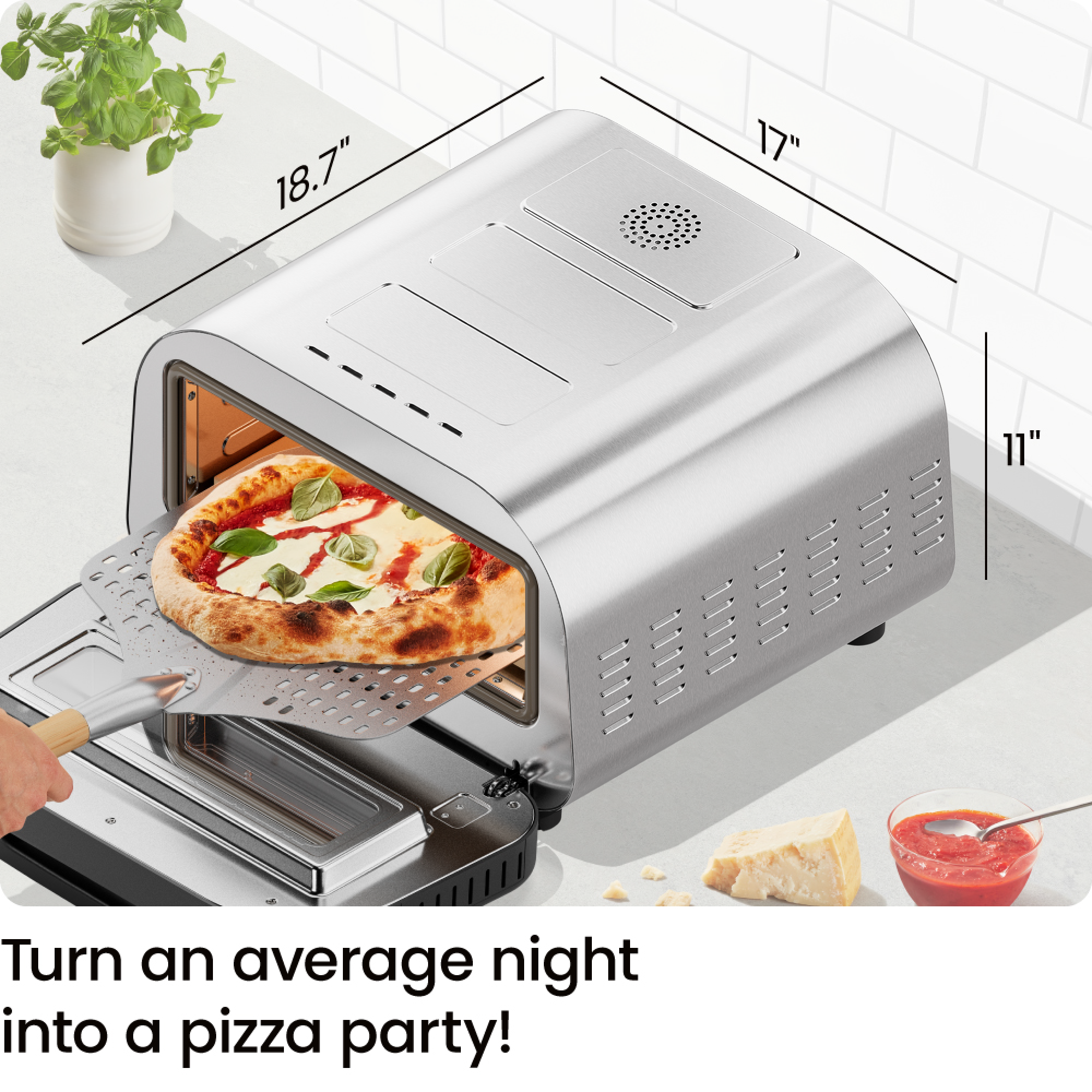 High-Heat Indoor Electric Pizza Oven 800°F (Stainless Steel)