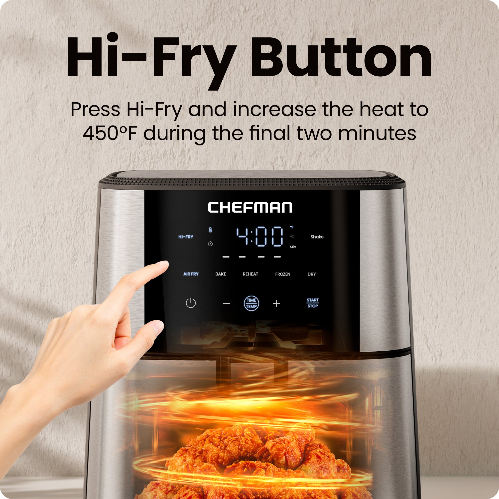 TurboFry 6-Quart Digital Air Fryer, Touch Controls w/ 5 Cooking Functions – Stainless Steel