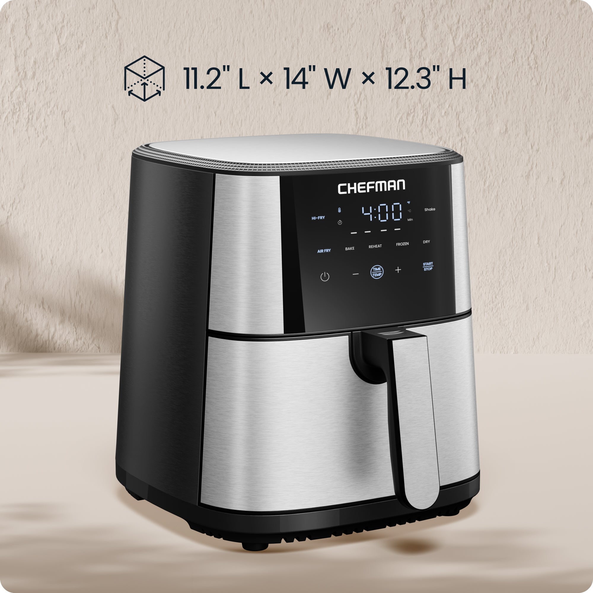 TurboFry 6-Quart Digital Air Fryer, Touch Controls w/ 5 Cooking Functions – Stainless Steel