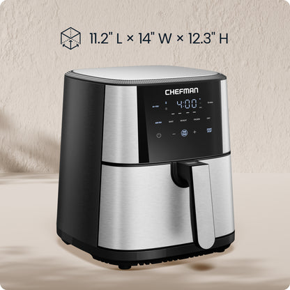TurboFry 6-Quart Digital Air Fryer, Touch Controls w/ 5 Cooking Functions – Stainless Steel
