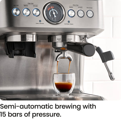 Crema Supreme Espresso Machine with Conical Burr Grinder and Steam Wand