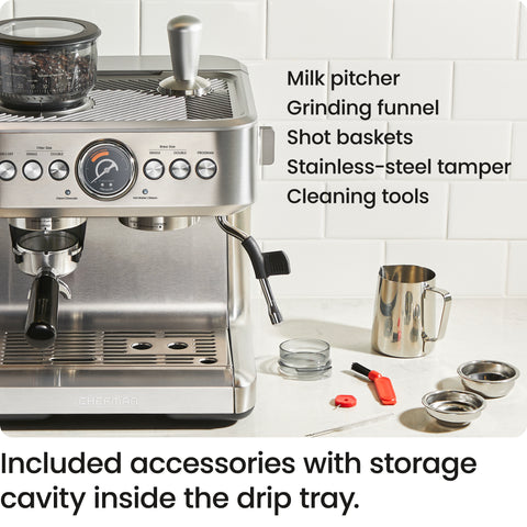 Crema Supreme Espresso Machine with Conical Burr Grinder and Steam Wand