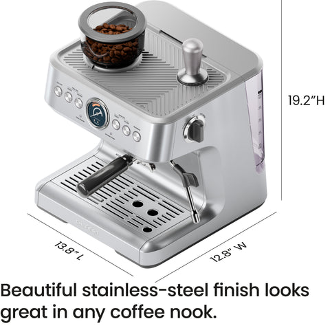 Crema Supreme Espresso Machine with Conical Burr Grinder and Steam Wand