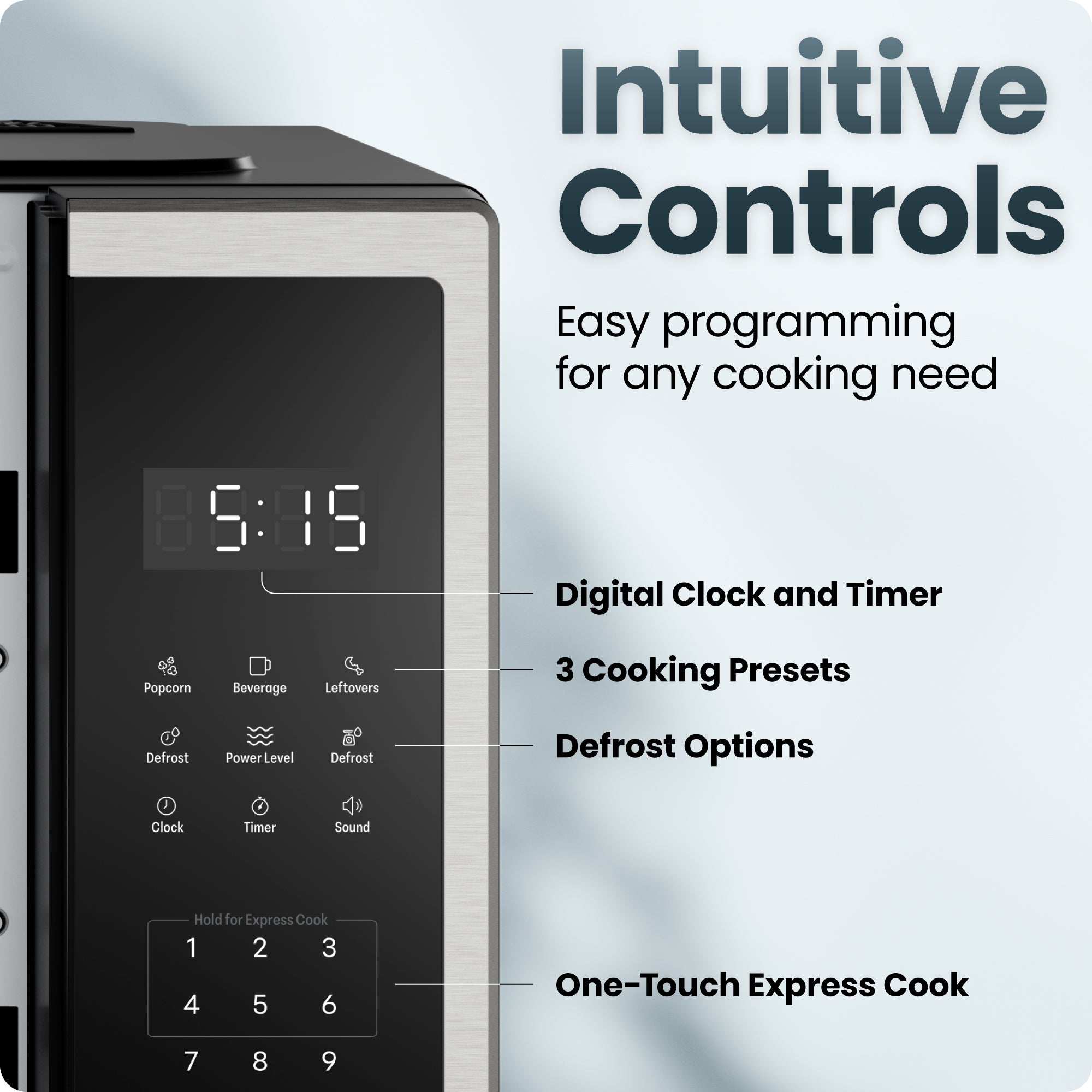 Countertop Digital Stainless Microwave Oven - 0.9 Cu Ft