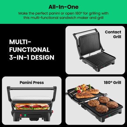 Multifunctional 180° Grill + Panini Press (4-Slice)