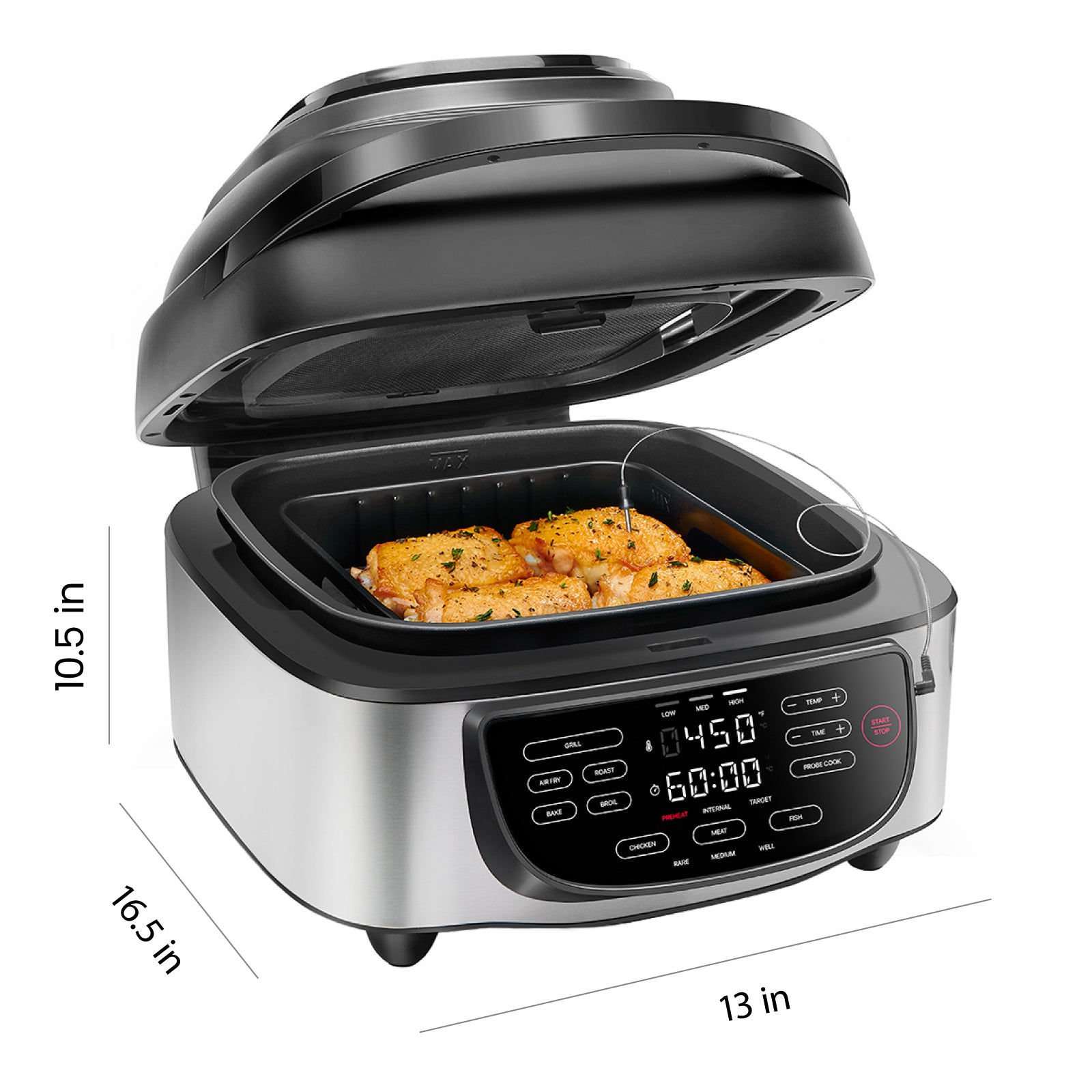 Chefman Black 8 Quart Air Fryer with Cooking Thermometer, 8 Presets, Nonstick, Easy-View Window