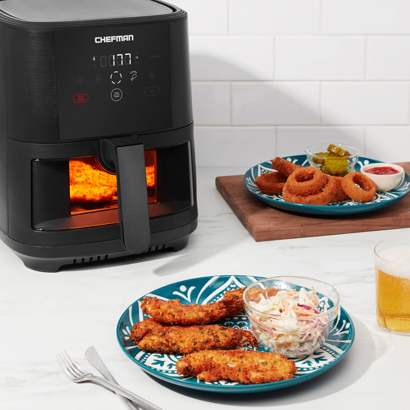 Chefman TurboTouch Air Fryer, One-Touch Digital Control, Shake Reminder, 5  qt, Stainless Steel