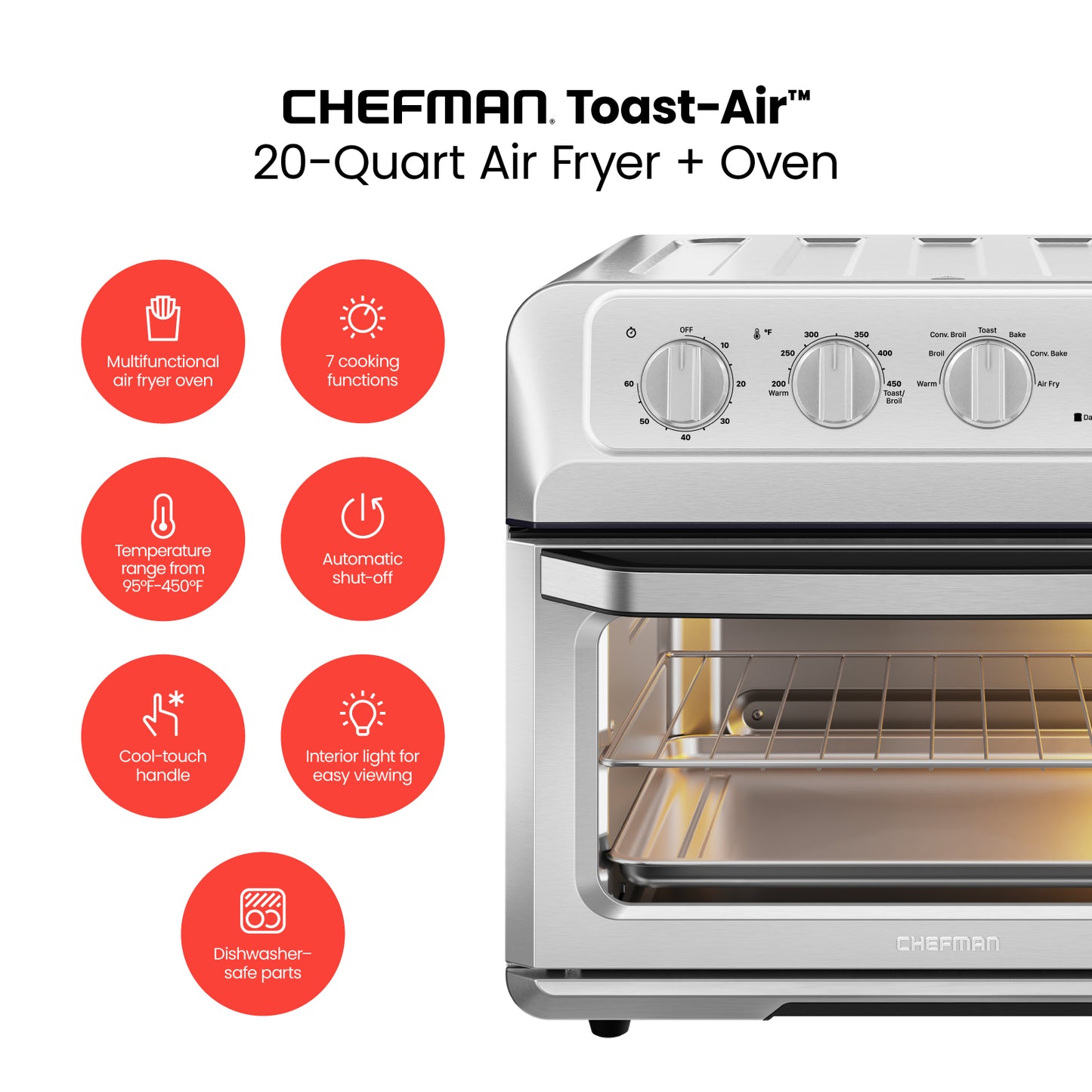 CHEFMAN RJ50-SS-M18 Air Fryer Toaster Oven Combo User Guide