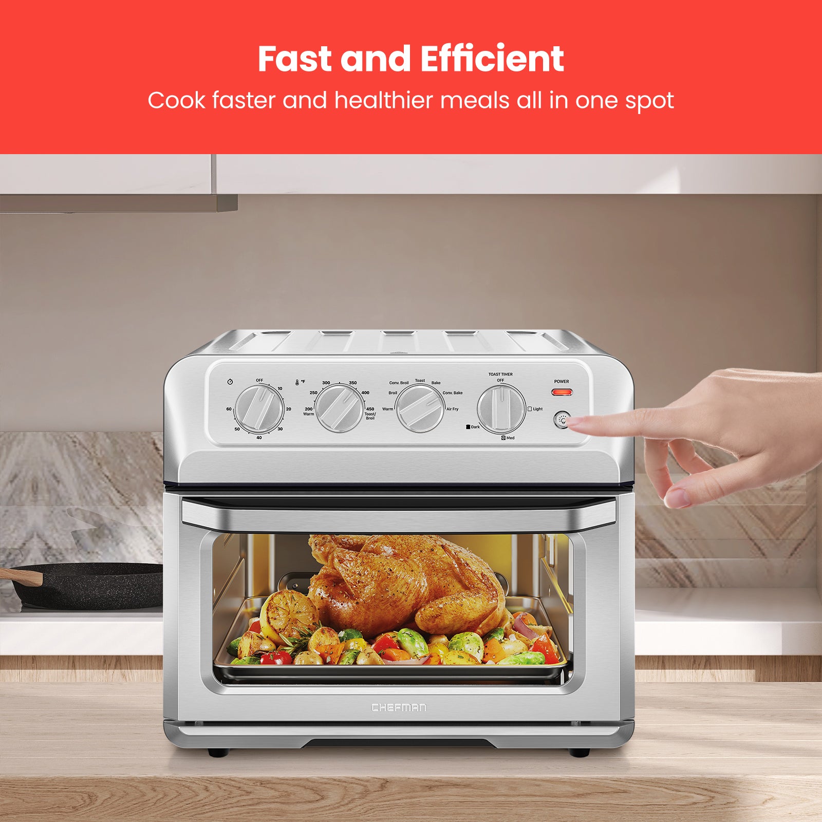 Cook a whole chicken in this Chefman air fryer toaster oven: $100